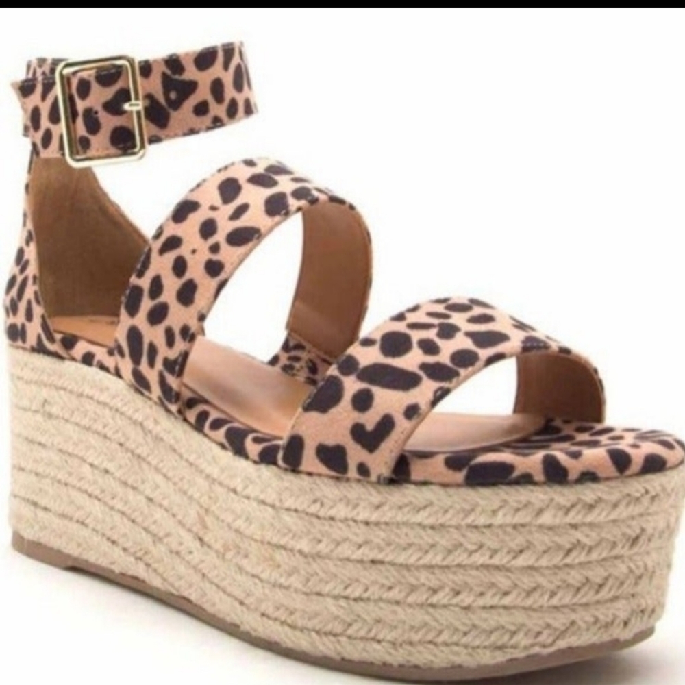 Cheetah (Leopard) Wedge Espidrille Strappy Sandals, 9